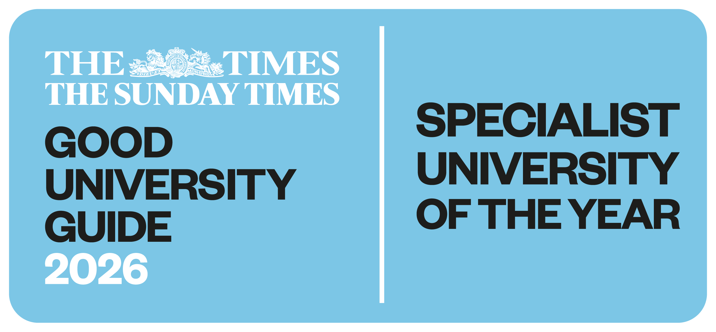 Logo representing Hartpury University winning the Specialist University of the Year award in The Times and The Sunday Times Good University Guide, 2026