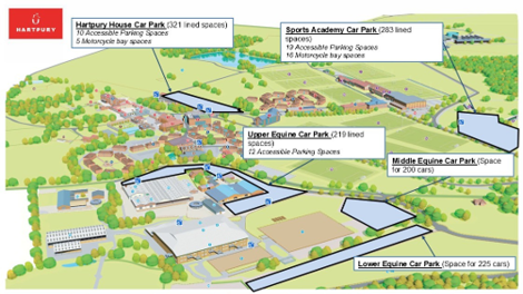 Map of Hartpury campus car parks