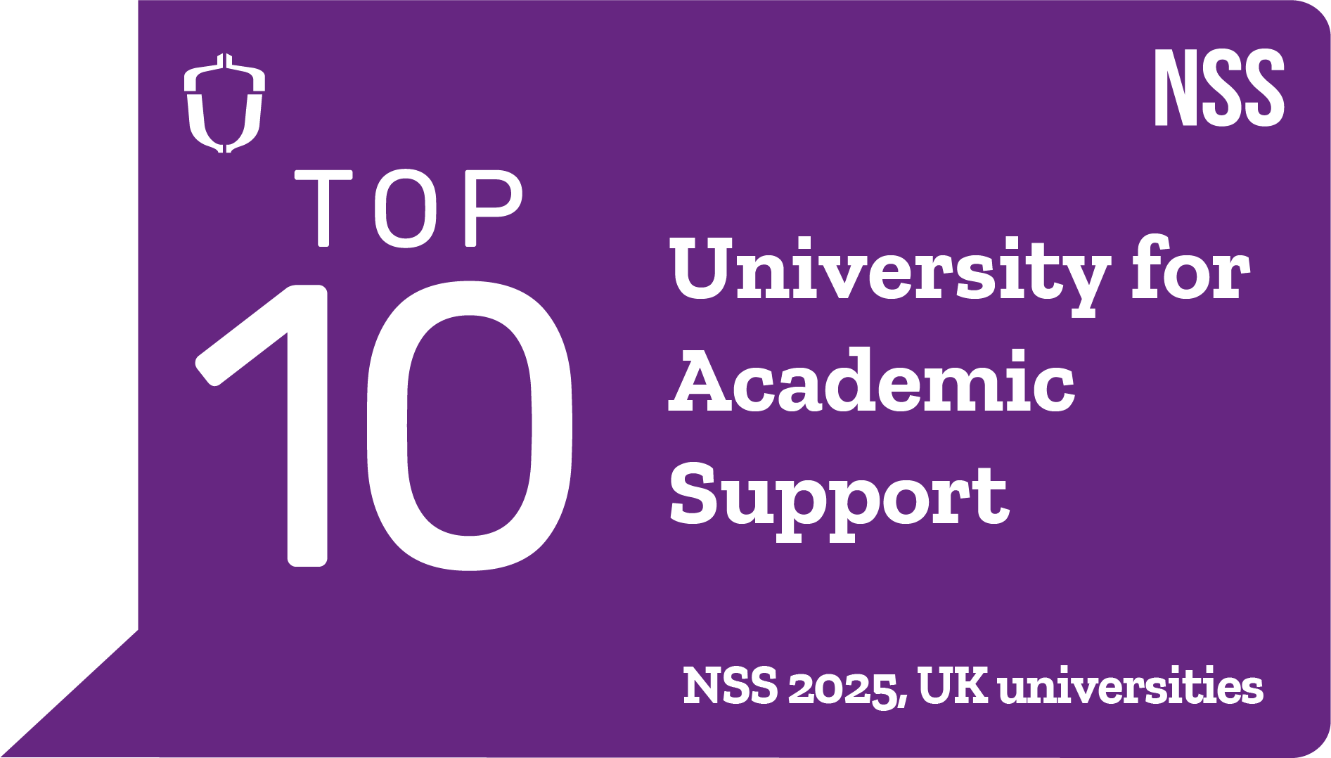 Image displaying text on Hartpury University being a top 10 university for academic support in the NSS 2025 for UK universities