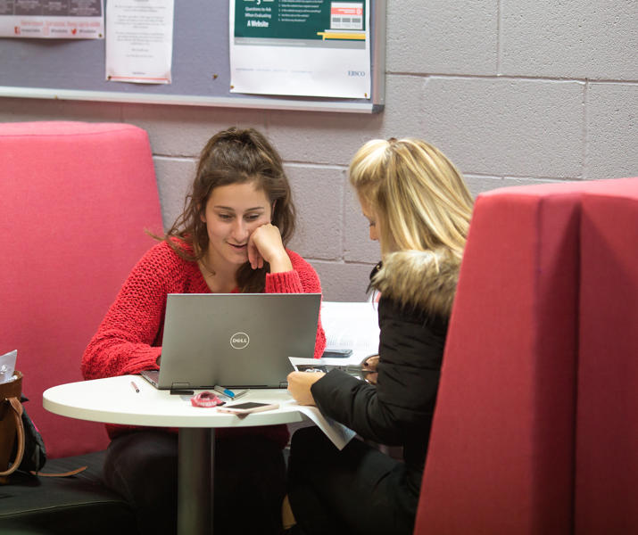 Two females students studying with laptop