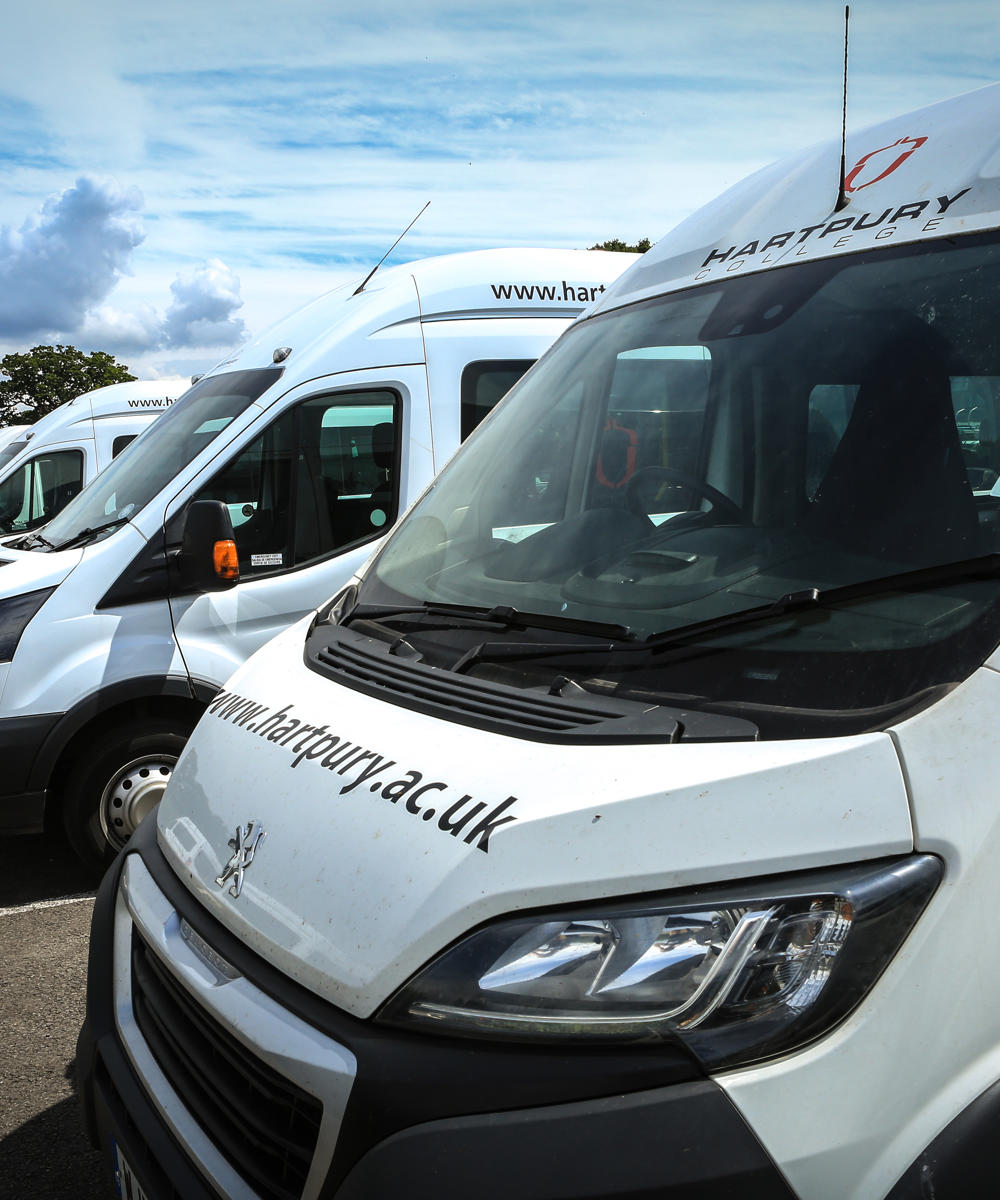 Image of Hartpury minibuses parked up