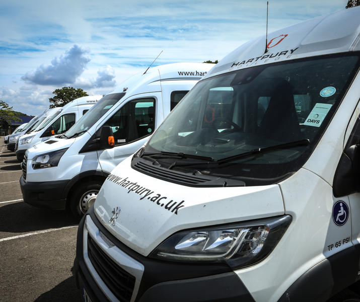 Image of Hartpury minibuses parked up