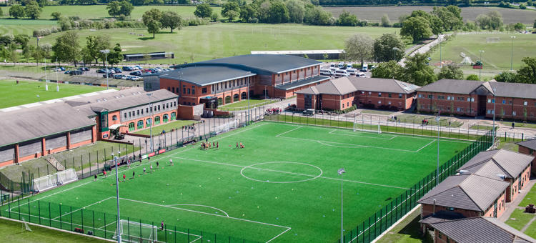 Aerial image of Hartpury sports pitch